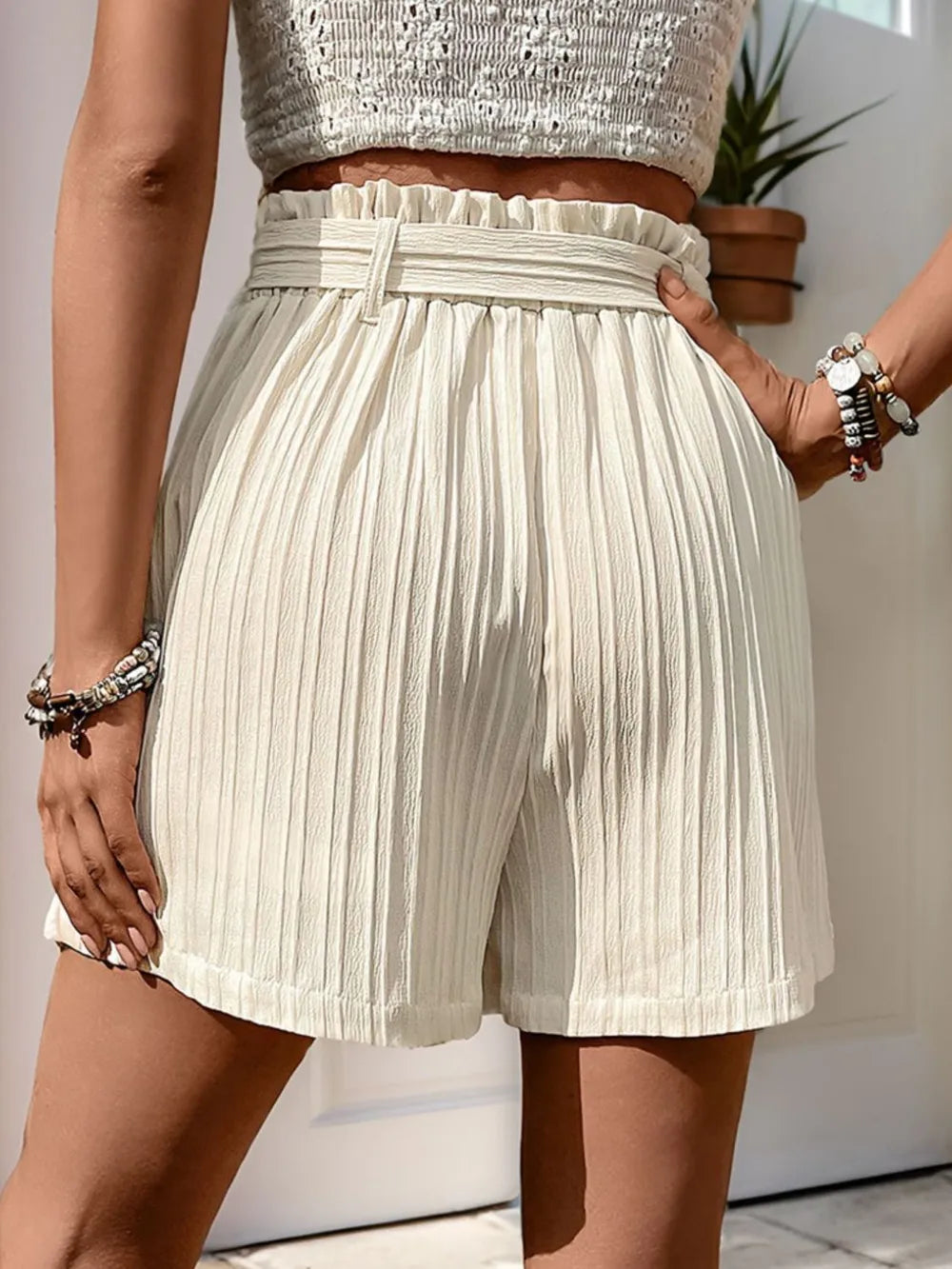 Perfee Textured High Waist Shorts with Pockets - V.I.P Digital Presence