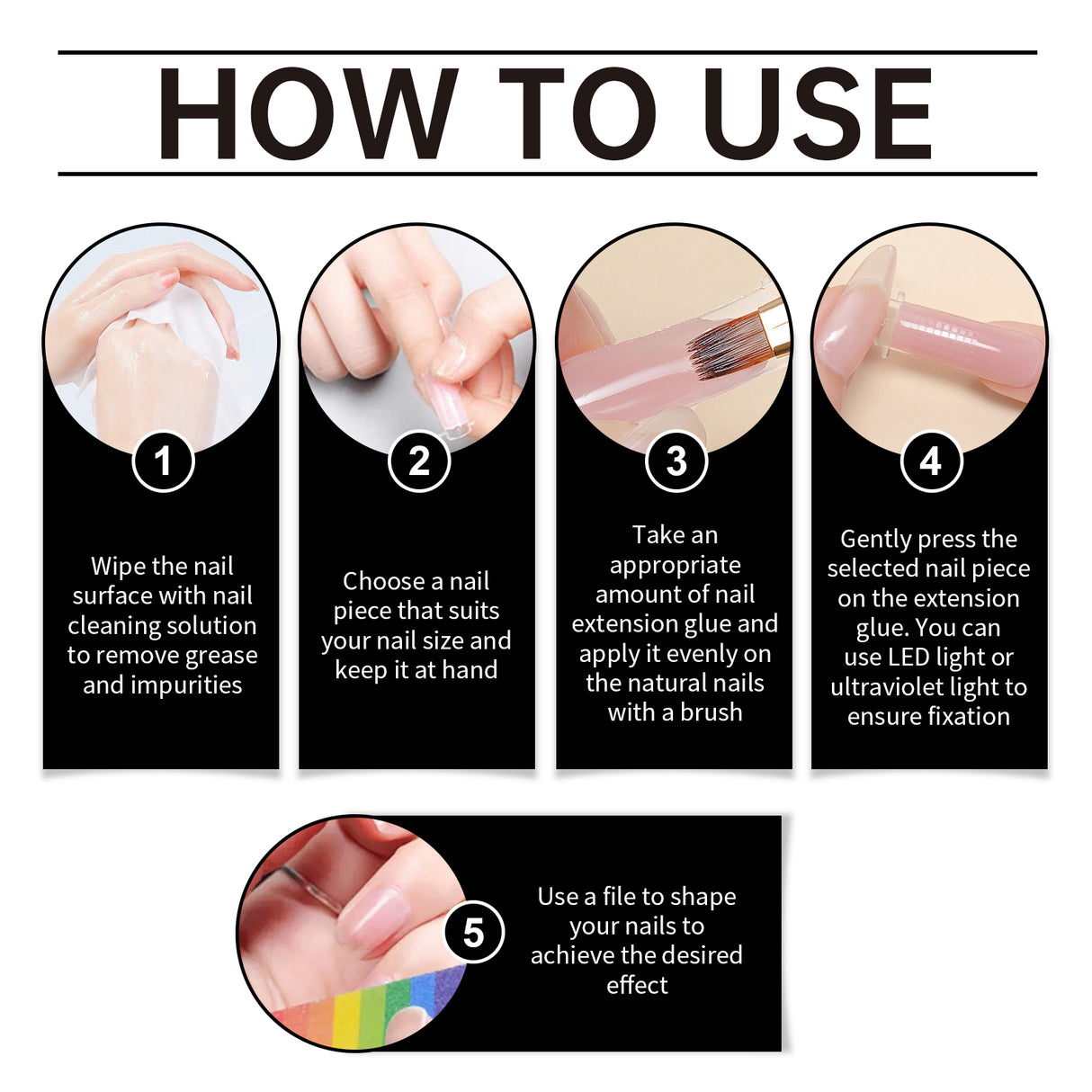 Juego de extensiones de uñas de cristal con pegamento para uñas, estilo simple, juego de herramientas para modelado tridimensional natural.
