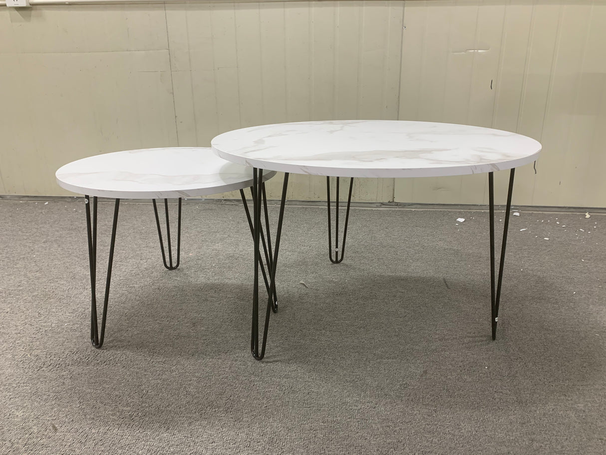 27.56'' Round Nesting Coffee Table Set of 2, Circular Nesting End Table Set Sturdy Metal Base for Living Room, bedroom, White - V.I.P Digital Presence