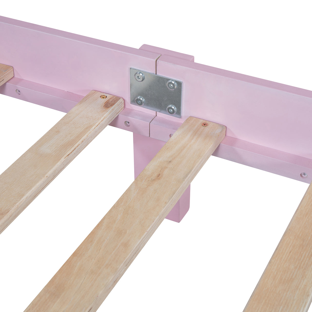 Full Size Wood Platform Bed Frame, Retro Style Bed with Rectangular Headboard,No Need Box Spring,Pink - V.I.P Digital Presence