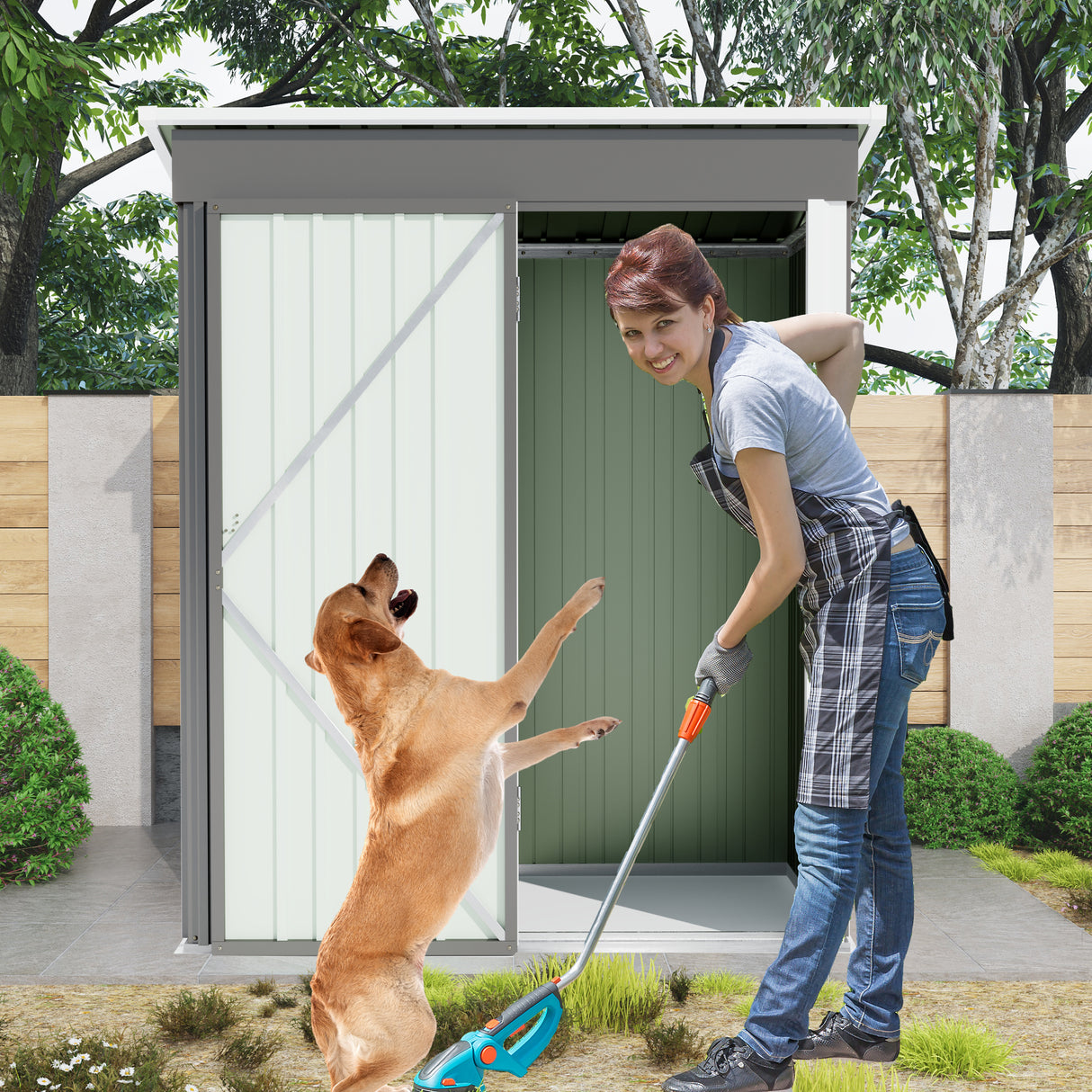 5 * 3FT outdoor storage shed, tool shed with sloping roof and lockable door, backyard garden metal shed, courtyard lawn, gray - V.I.P Digital Presence