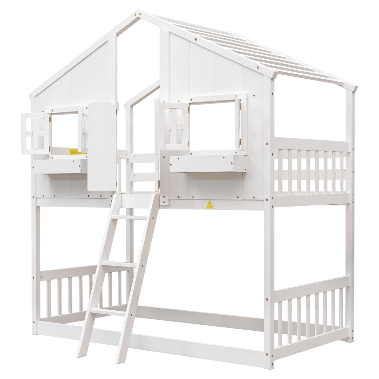 Twin over Twin House Bunk Bed with Roof , Window, Window Box, Door , with Safety Guardrails and Ladder,White - V.I.P Digital Presence