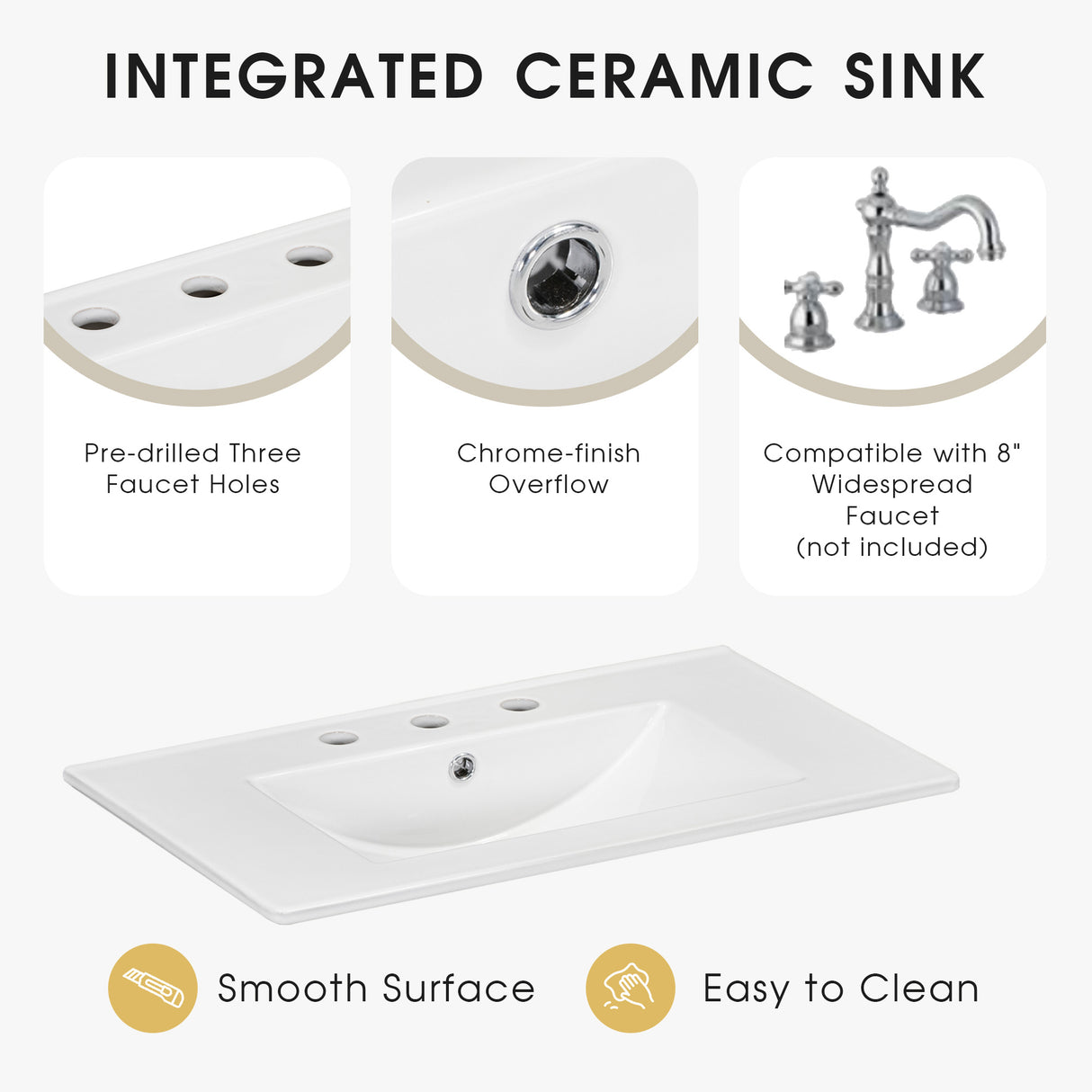 30" Bathroom Vanity with Sink Top, Bathroom Vanity Cabinet with Door and Two Drawers, Solid Wood Frame, One Package, White - V.I.P Digital Presence