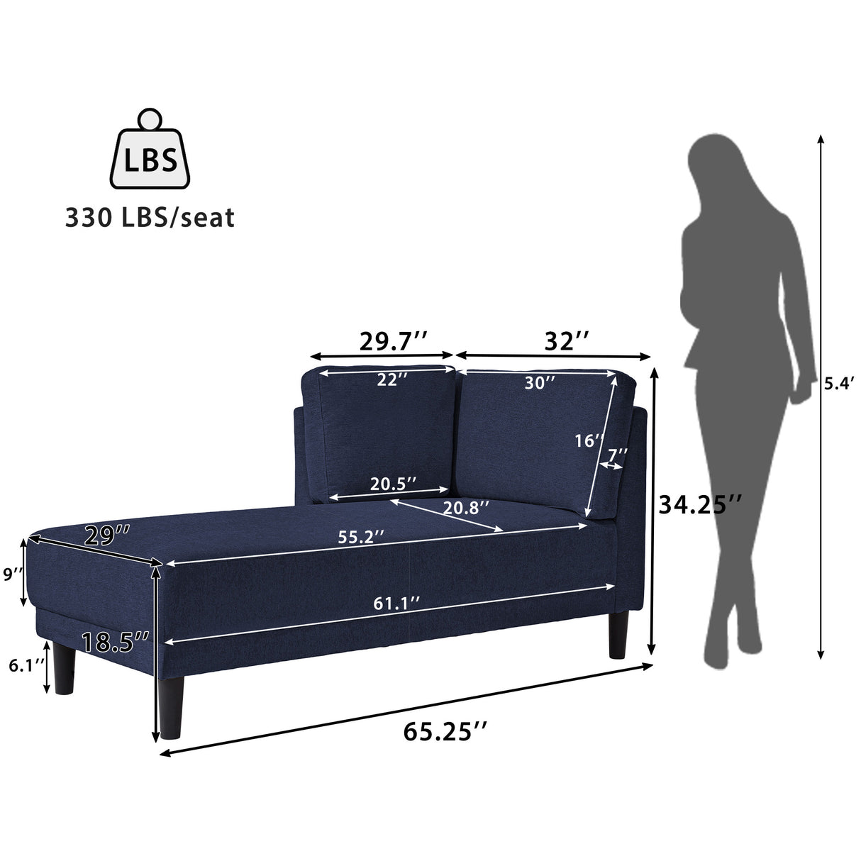 65" Mid-Century Modern Linen Fabric Corner Lounge Chair, Upholstered Indoor Chaise Lounge Solid Wood Sofa Bed for Bedroom - V.I.P Digital Presence