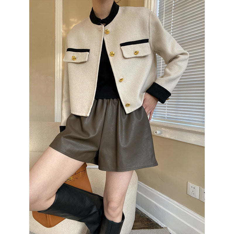 Loose A-line wide leg elastic short leather pants - V.I.P Digital Presence