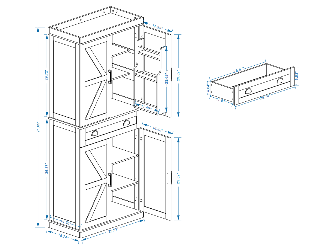 71" Kitchen Pantry Storage Cabinet with 4 Doors(2Doors with Racks)1 Drawer 2 Adjustable Shelves Freestanding Cupboard - V.I.P Digital Presence