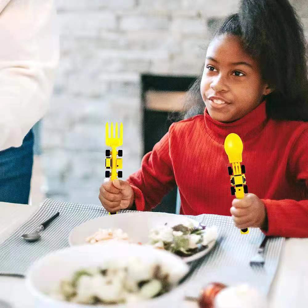 Dinneractive car bulldozer excavator fork shovel dining plate children's tableware three sets - V.I.P Digital Presence