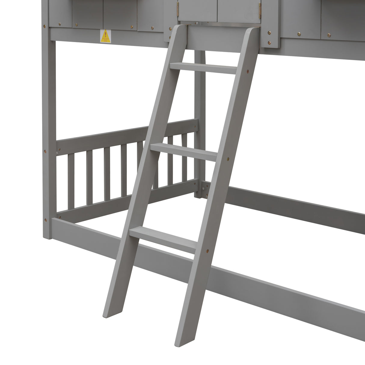 Twin over Twin House Bunk Bed with Roof , Window, Window Box, Door , with Safety Guardrails and Ladder, Grey - V.I.P Digital Presence