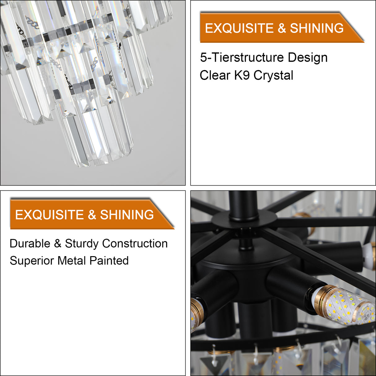 Black large crystal chandelier, modern style chandelier, dining room, living room, bedroom - V.I.P Digital Presence