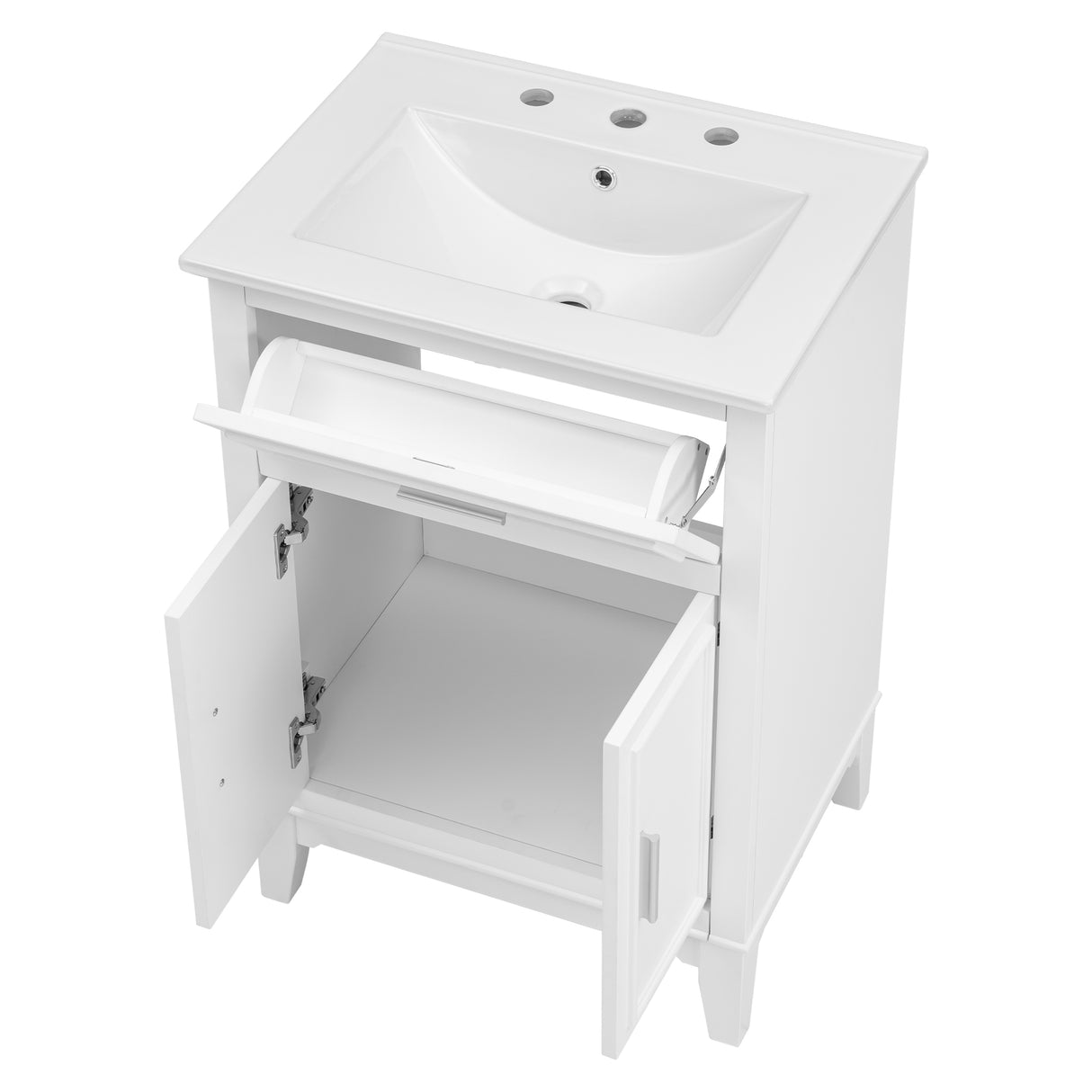 24" Bathroom Vanity with Sink, Bathroom Vanity Cabinet with One Flip Drawer and Doors, Solid Wood and MDF, White - V.I.P Digital Presence