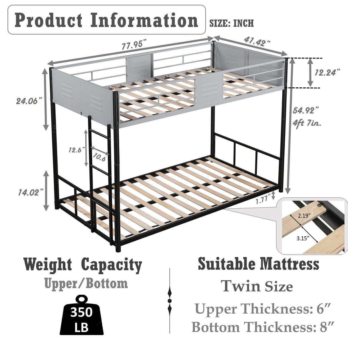 Metal twin bed with ventilation panel for noise reduction/safety guardrail/flexible space support/triple bed/CPC Certified - V.I.P Digital Presence
