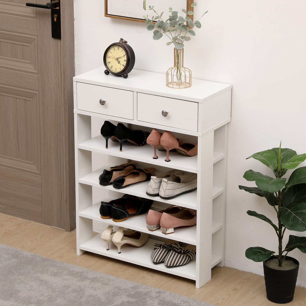 Storage Rack Storage Organiser in the Entryway Economical Home Shoe Rack Multi-Layer Shoe Cabinet (White) - V.I.P Digital Presence