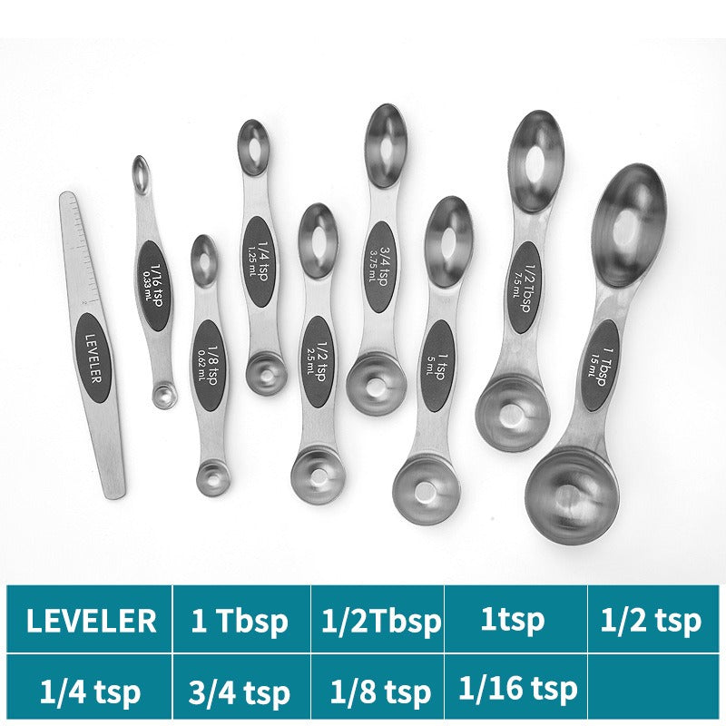 Magnetic suction double head measuring spoon 9-piece set of stainless steel baking household kitchen salt spoon - V.I.P Digital Presence