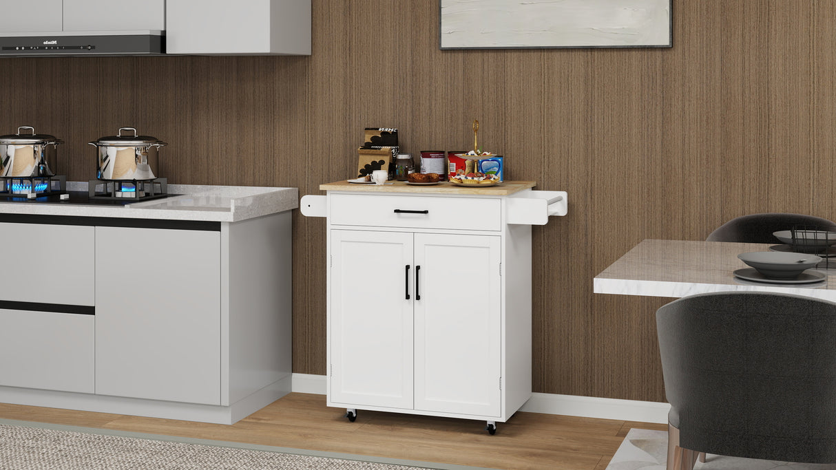 Kitchen island rolling trolley cart with 1 drawer & 2 doors with storage racks & Adjustable Shelves & towel rack - V.I.P Digital Presence