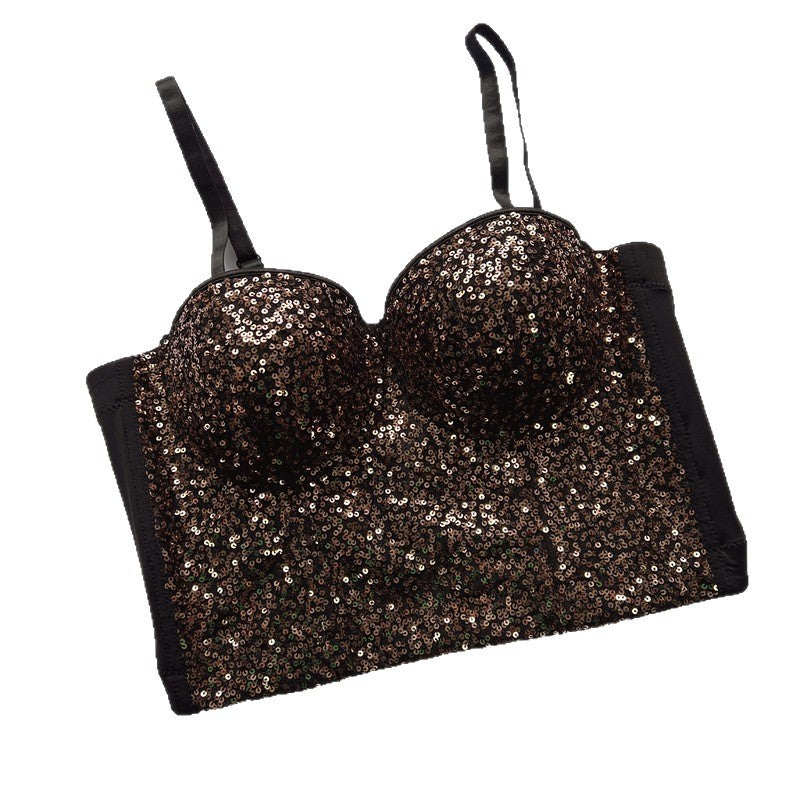 Sexy strapless sequins slim fit and slimming waist tied vest with camisole straps - V.I.P Digital Presence