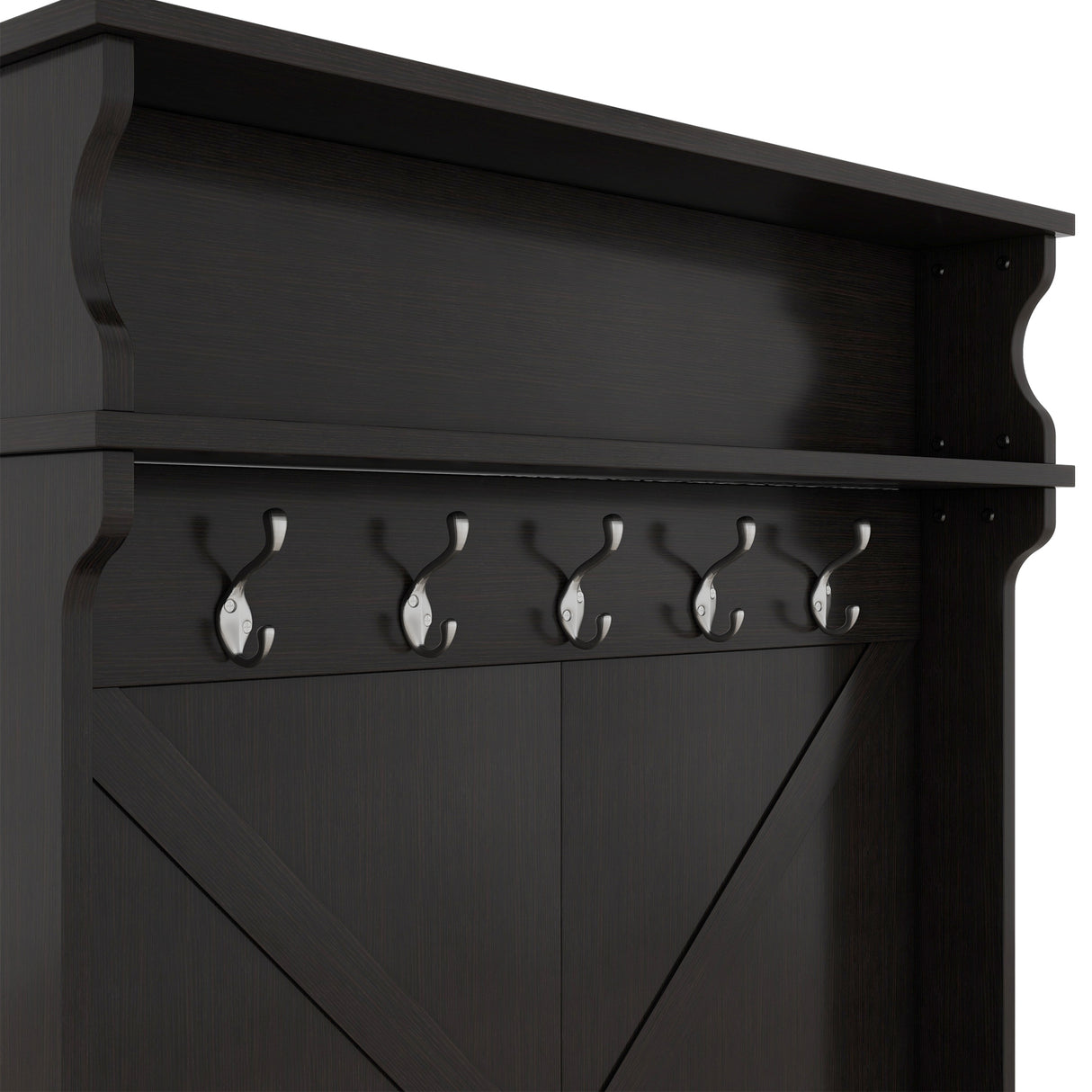 Hall tree with roof rack and storage platform, corridor shoe cabinet with sliding door, clothes hanger with 5 hooks black - V.I.P Digital Presence