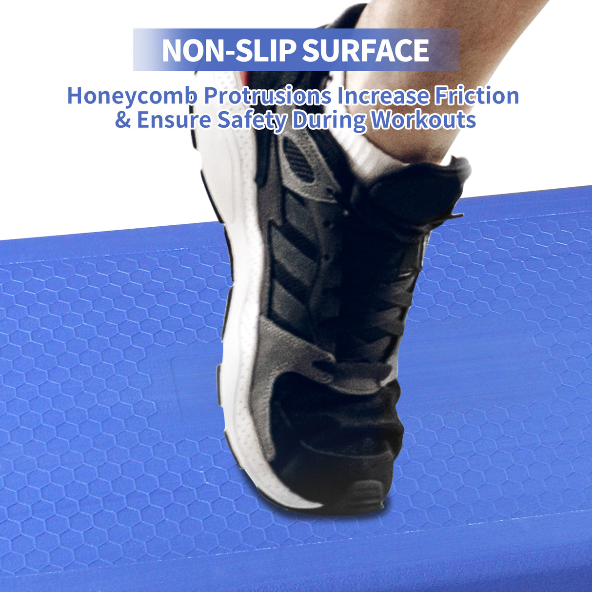 Plataforma de paso para aeróbicos, equipo de fitness de altura ajustable, plataforma de paso para ejercicios, plataforma de paso deslizante con almohadilla de elevación, color azul