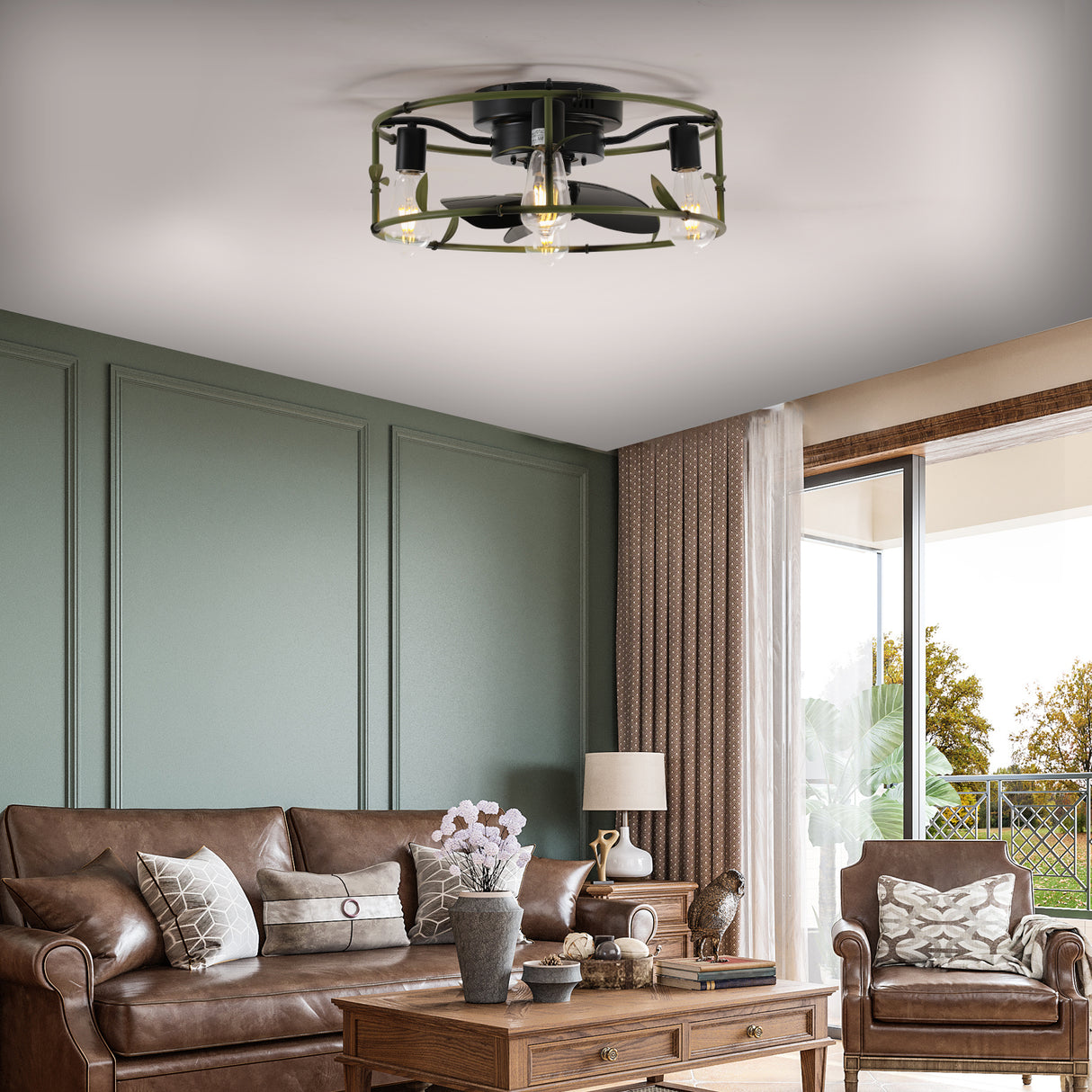 Flush Mount Ceiling Fans with Lights and Remote Control green Caged Low Profile Ceiling Fan Modern Metal Ceiling fanfor - V.I.P Digital Presence