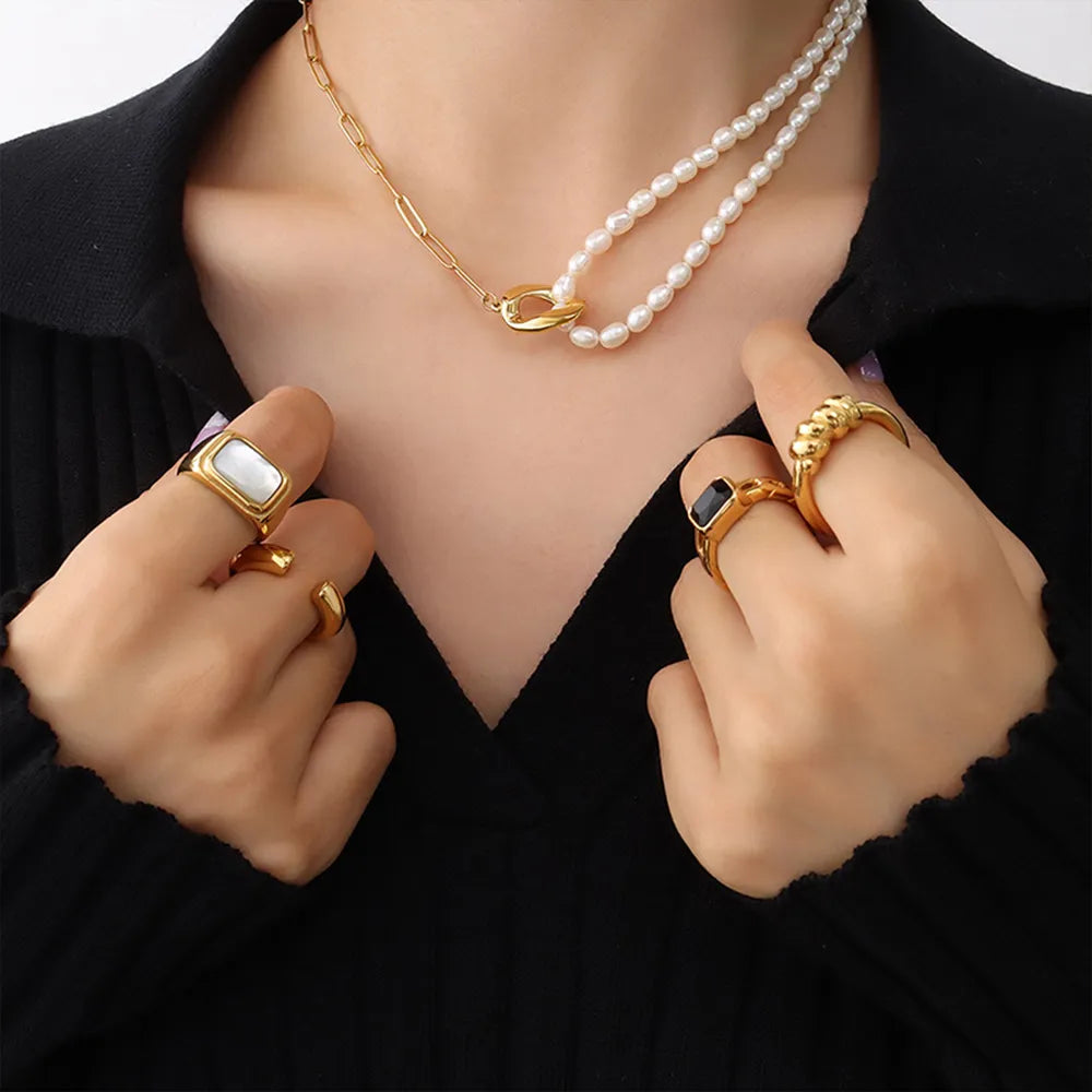 New freshwater pearl patchwork necklace made of stainless steel and 18K gold for women - V.I.P Digital Presence