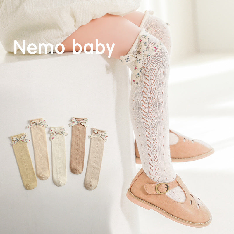 Hollow Mesh Floral Bow Princess Socks Combed Cotton Girls Stockings - V.I.P Digital Presence