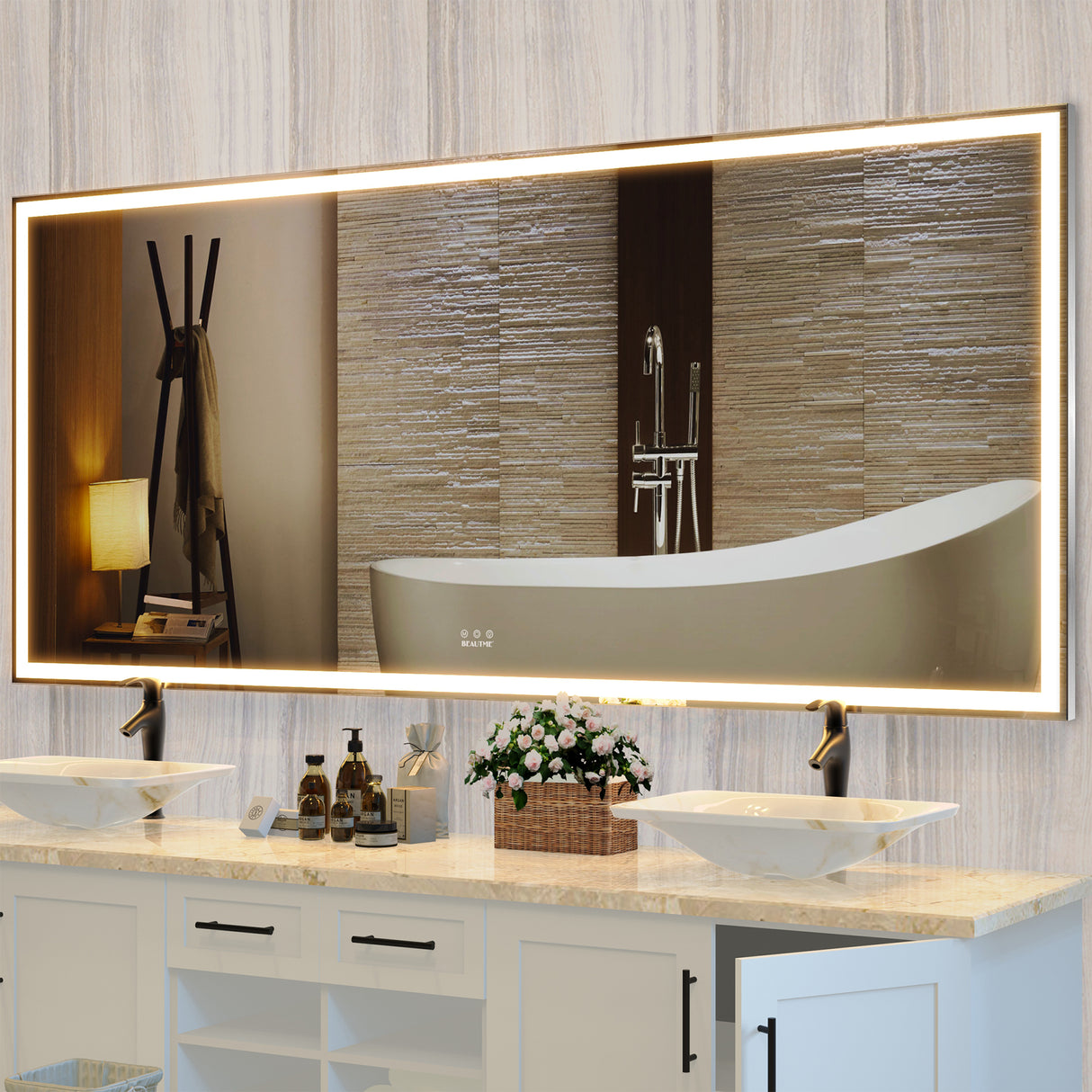 72X32 inch large LED bathroom mirror wall mounted mirror with 3 color modes, aluminum frame wall mounted light, full body mirror - V.I.P Digital Presence