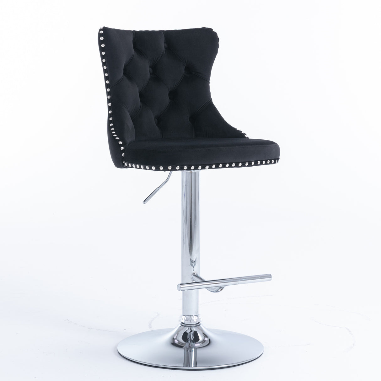 25-33 Inch, Modern Upholstered Chrome base Bar Stools with Back Comfortable Tufted for Home Pub and Kitchen Island(Black,Set of