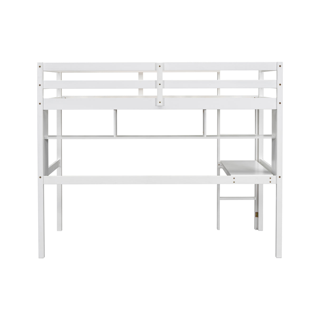 Twin Loft Bed with built-in desk and bookcase of three compartments, Guardrails and Ladder,White - V.I.P Digital Presence