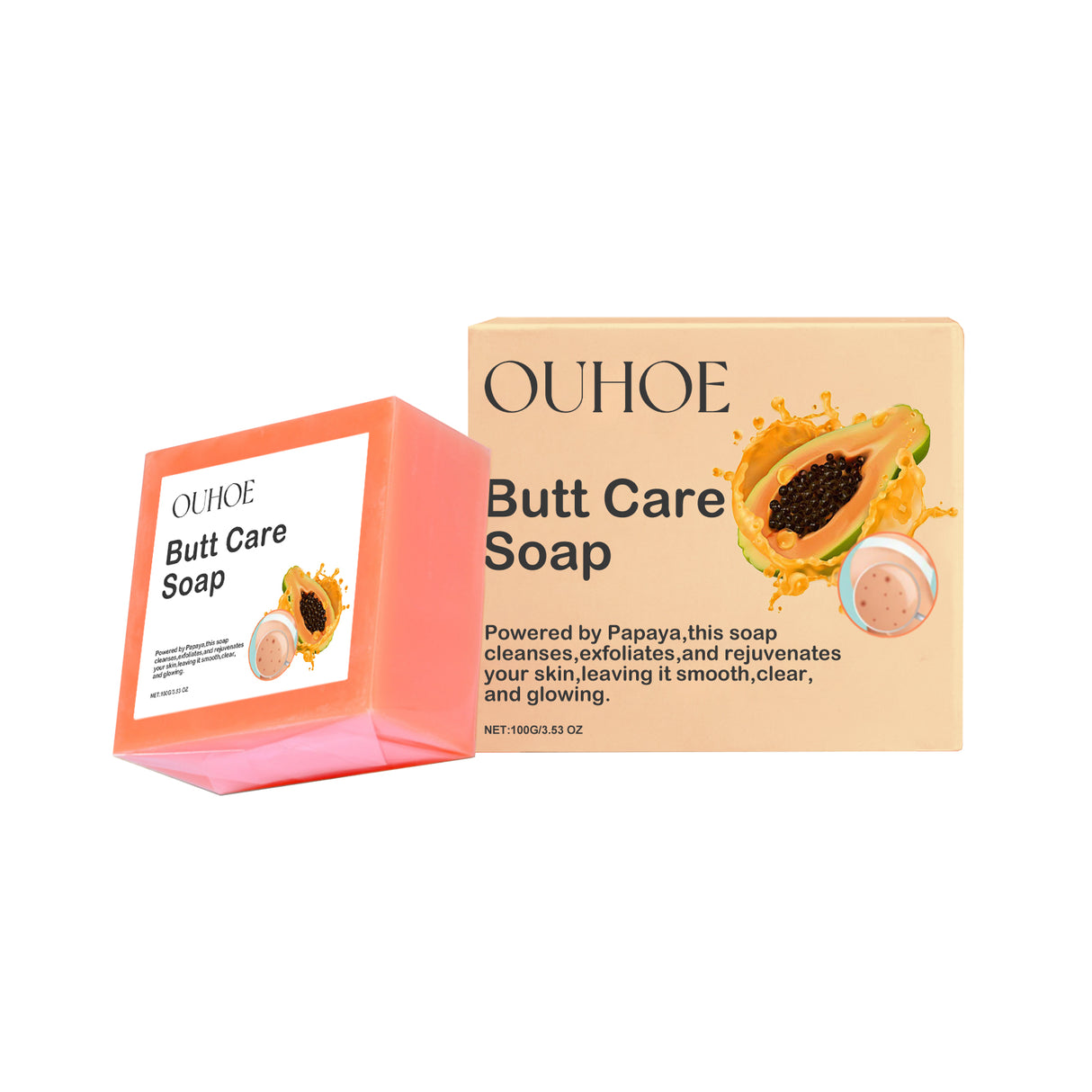 Jabón de papaya para el cuidado de los glúteos, jabón de manos con extracto hidratante para reafirmar los glúteos, cuidado suave de la piel corporal.