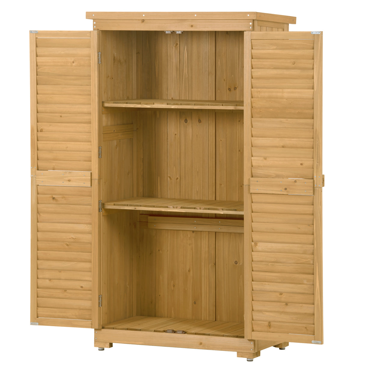 Wooden Garden Shed 3-tier Patio Storage Cabinet Outdoor Organizer Wooden Lockers with Wood (Natural Wood Color -Shutter Design) - V.I.P Digital Presence