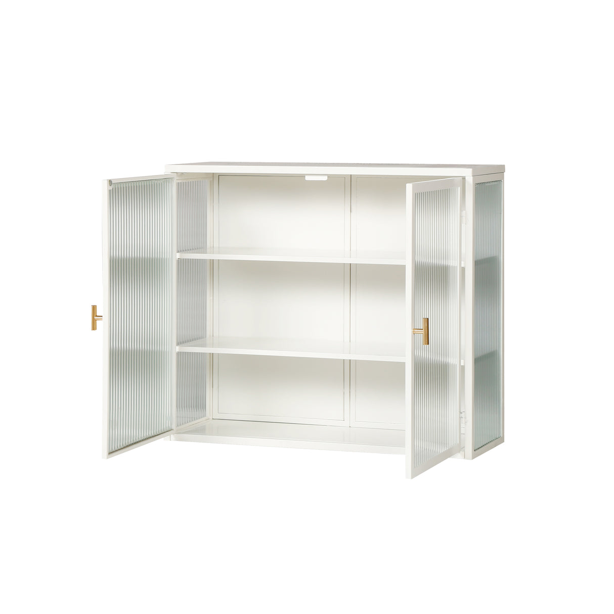 27.56"Glass Doors Modern Two-door Wall Cabinet with Featuring Three-tier White