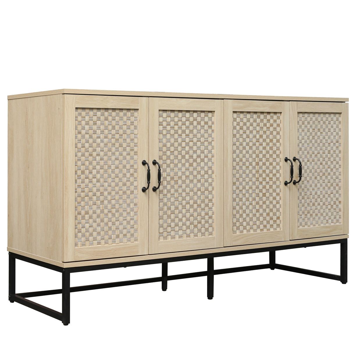 Rattan 4-Door Sideboard , Sideboard Buffet Storage Cabinet,Accent Storage Cabinet , Large Cabinet With 4 Rattan Decorated Doors - V.I.P Digital Presence