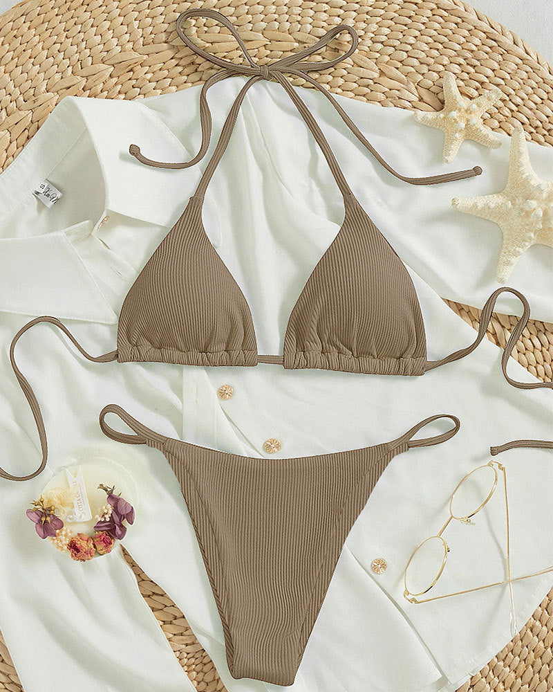 Hanging neck tie bikini multi-color three-point swimsuit hot spring swimsuit - V.I.P Digital Presence