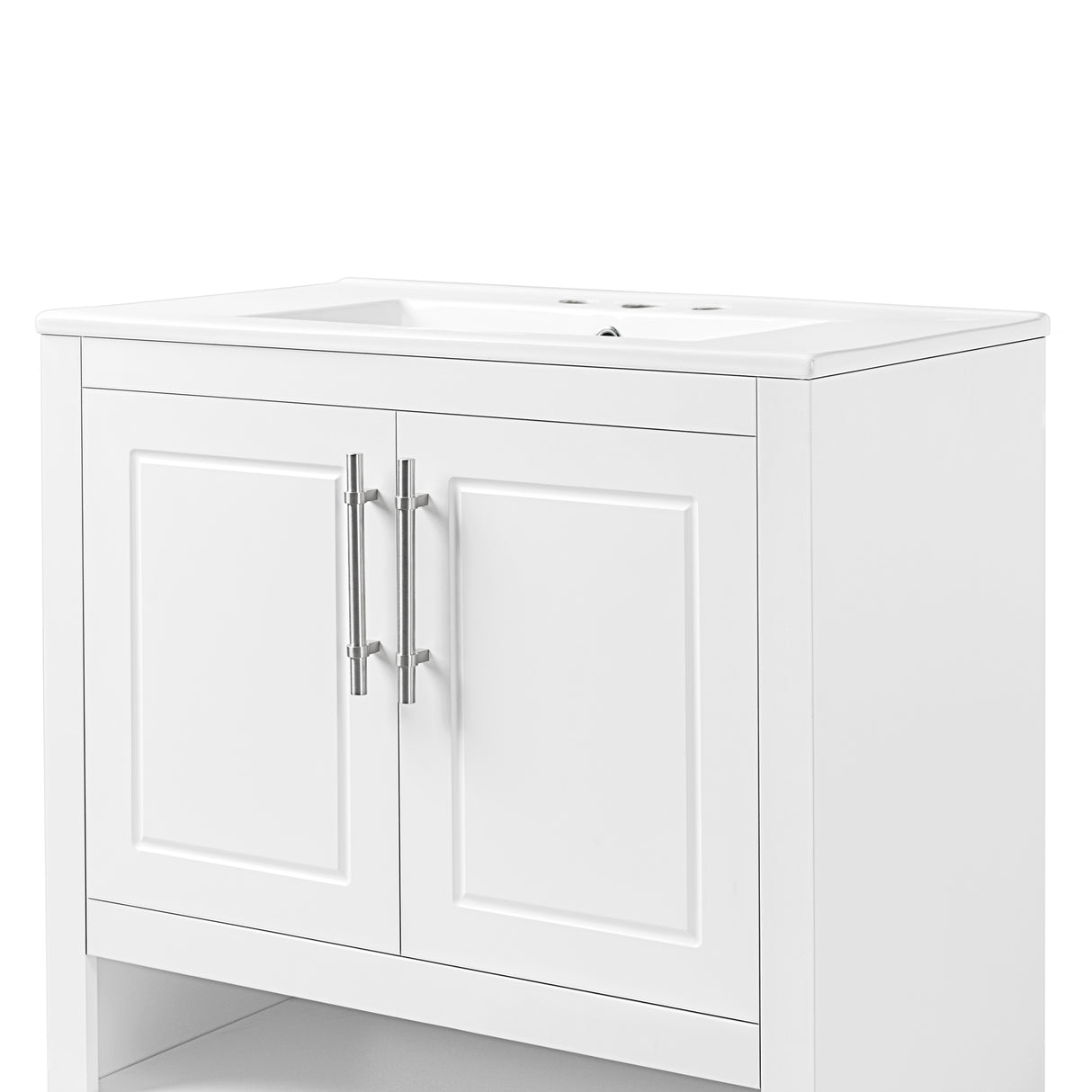 30" Bathroom Vanity with Sink Multi-functional Bathroom Cabinet with Doors and Drawers Solid Frame and MDF Board, White - V.I.P Digital Presence
