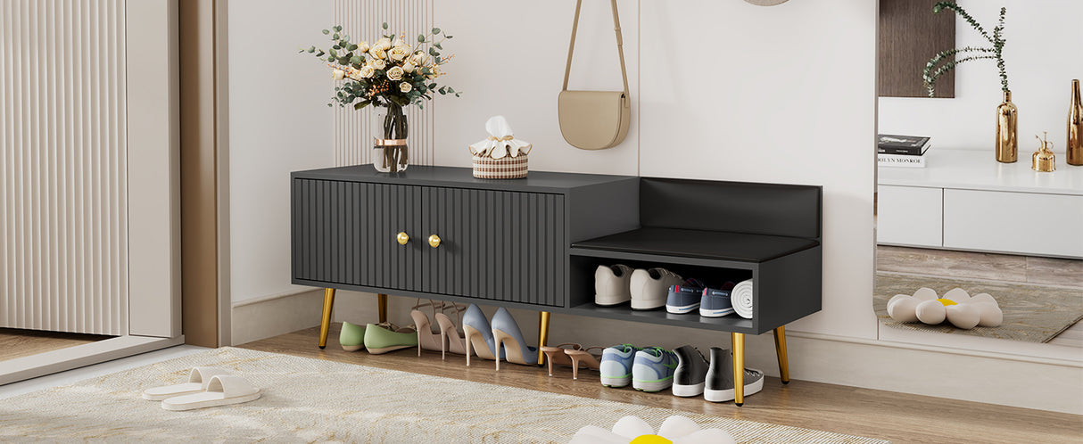 Modern Shoe Storage Bench with Hidden Storage and Upholstered Cushions for Bedside, Living Room and Entryway (Gray) - V.I.P Digital Presence