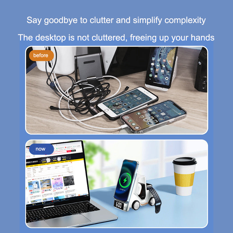 Wireless Chaarger Stand 5 In 1 Alarm Clock For IPhone 15 14 13 12 Pro Max 8 X XS XR iWatch 8 7 6 5 Airpods Fast Charging Station - V.I.P Digital Presence