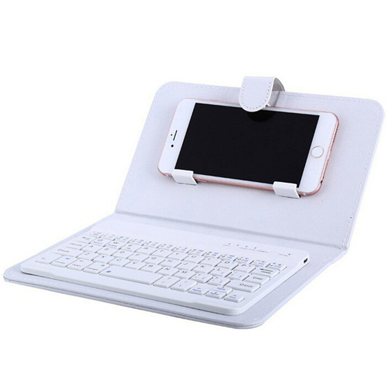 Funda de teclado inalámbrico portátil de cuero sintético para iPhone, teléfono móvil protector con teclado Bluetooth para iPhone y teléfono Android.
