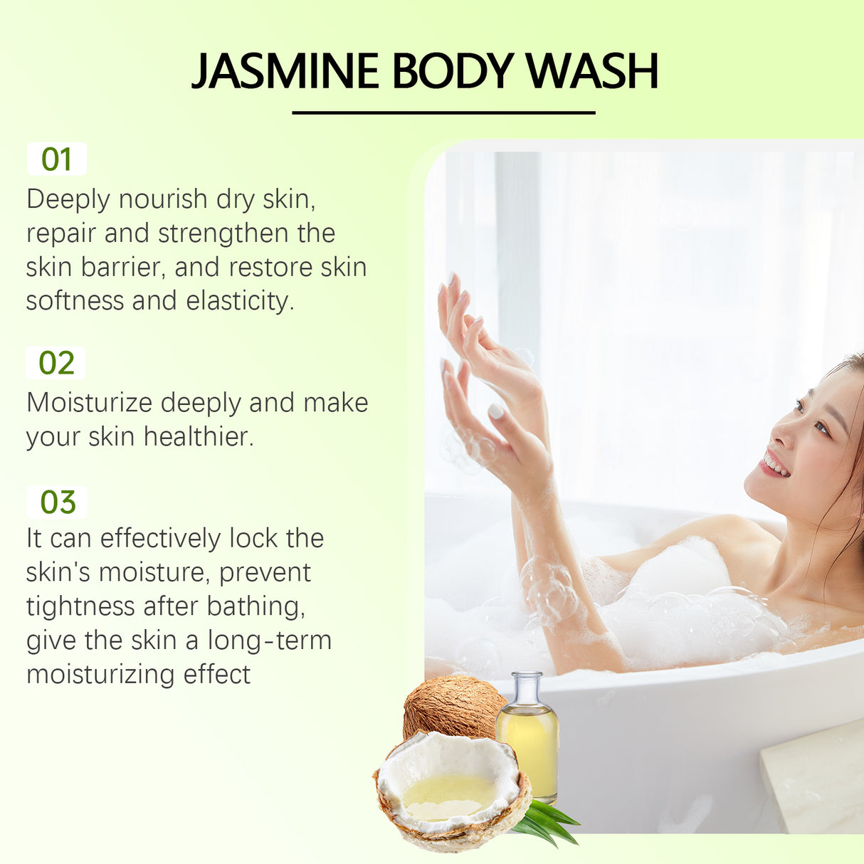 Gel de ducha hidratante de jazmín: suave, limpio, suave, hidratante y perfumado.