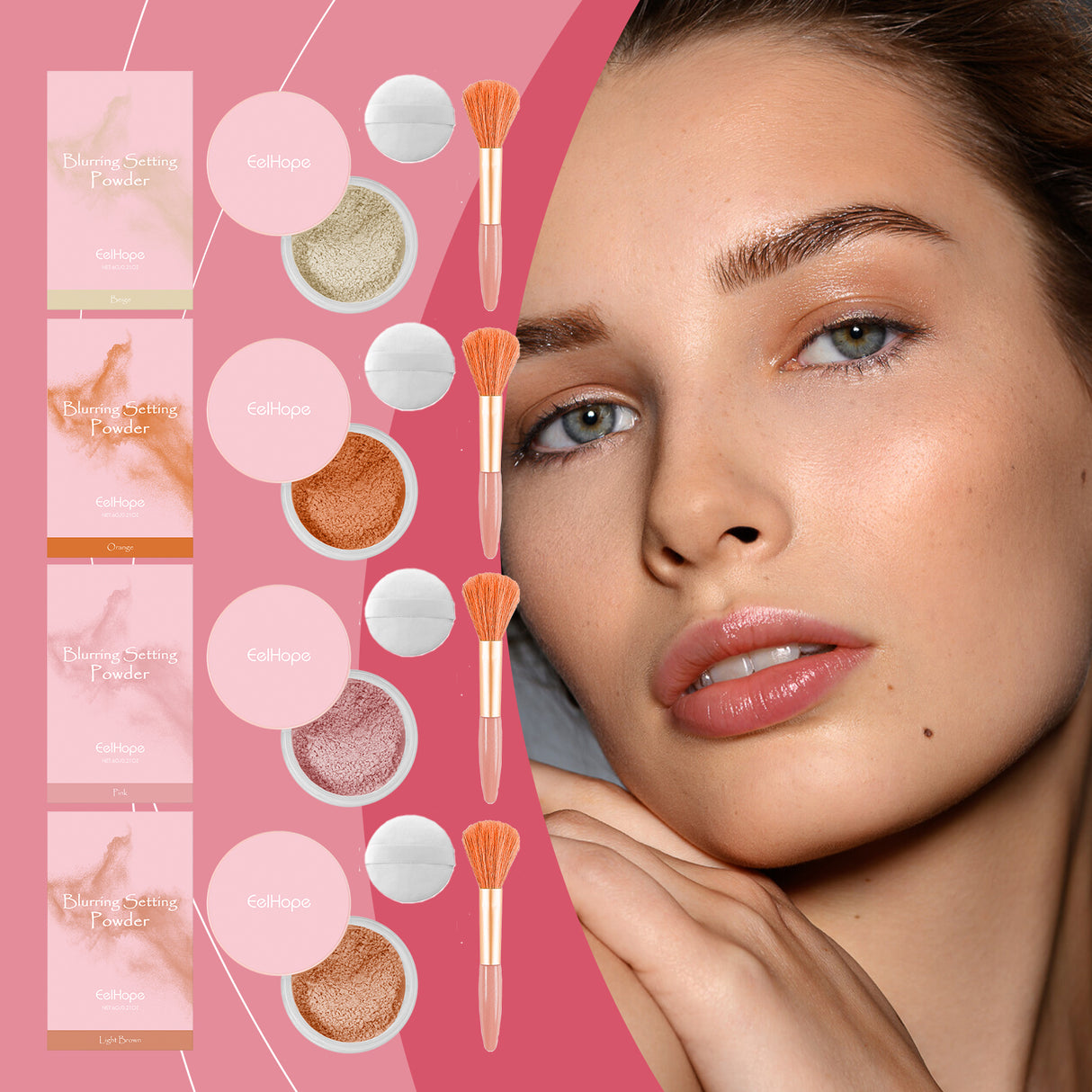 Setting powder with brush, Natural Makeup Light, Delicate Breathable Fit Dry And Wet Dual Use Powder Lasting Makeup - V.I.P Digital Presence