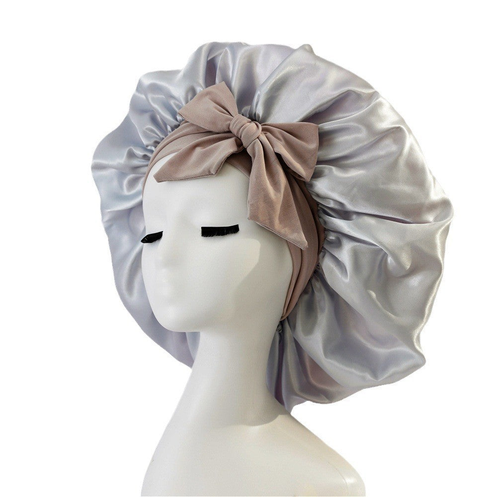 Elastic ribbon bow color Ding round hat solid color night cap wide-brimmed beauty hairdressing head scarf hat - V.I.P Digital Presence