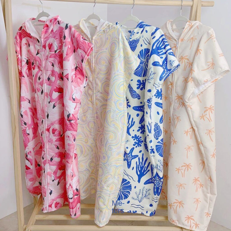 Hooded Towel Ultra-fine Fiber Zipper Wearable Bathrobe Cape Beach Towel - V.I.P Digital Presence