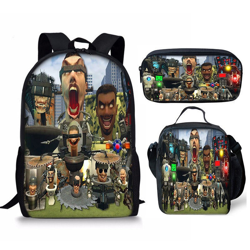 New 3PC-SET Skibidi Toilet Man Backpack Custom Game Peripheral Schoolbags For Primary Secondary School Teenage - V.I.P Digital Presence