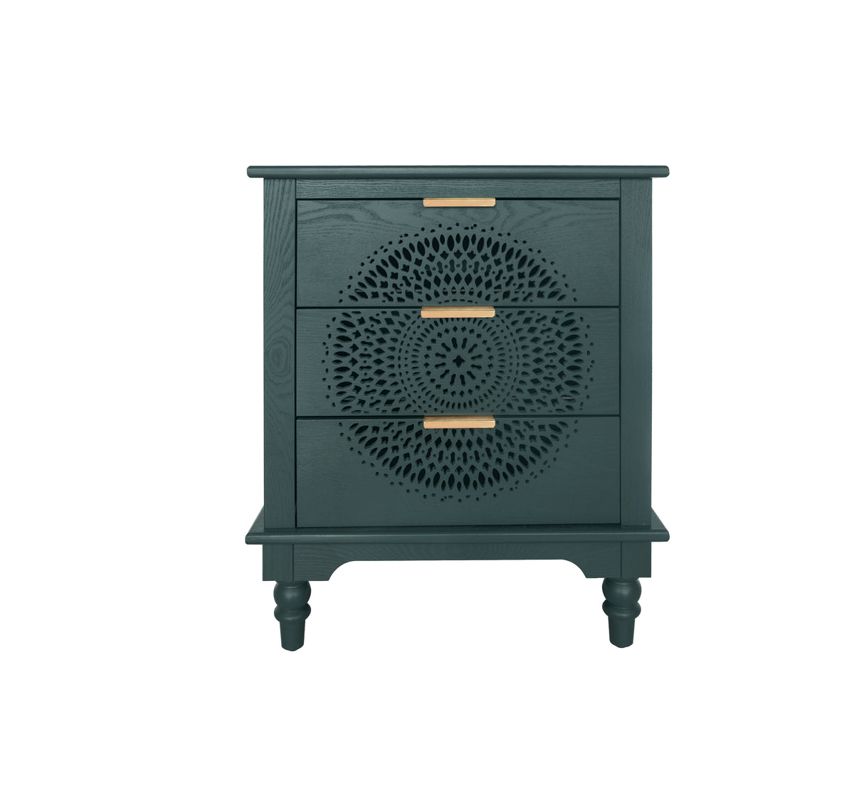 Hollow-Carved 3 Drawer Dresser Storage Chest with Metal Handles For Living Room Bedroom - V.I.P Digital Presence