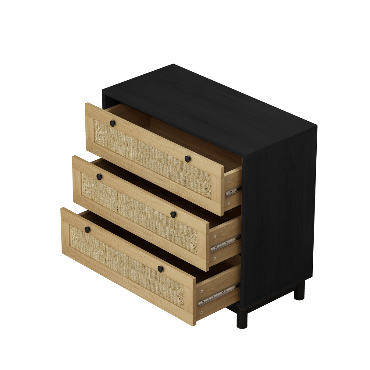30.31"3-Drawers Storage Cabinet Rope Woven Drawer,for Bedroom,Living Room,Dining Room,Hallways,Black - V.I.P Digital Presence