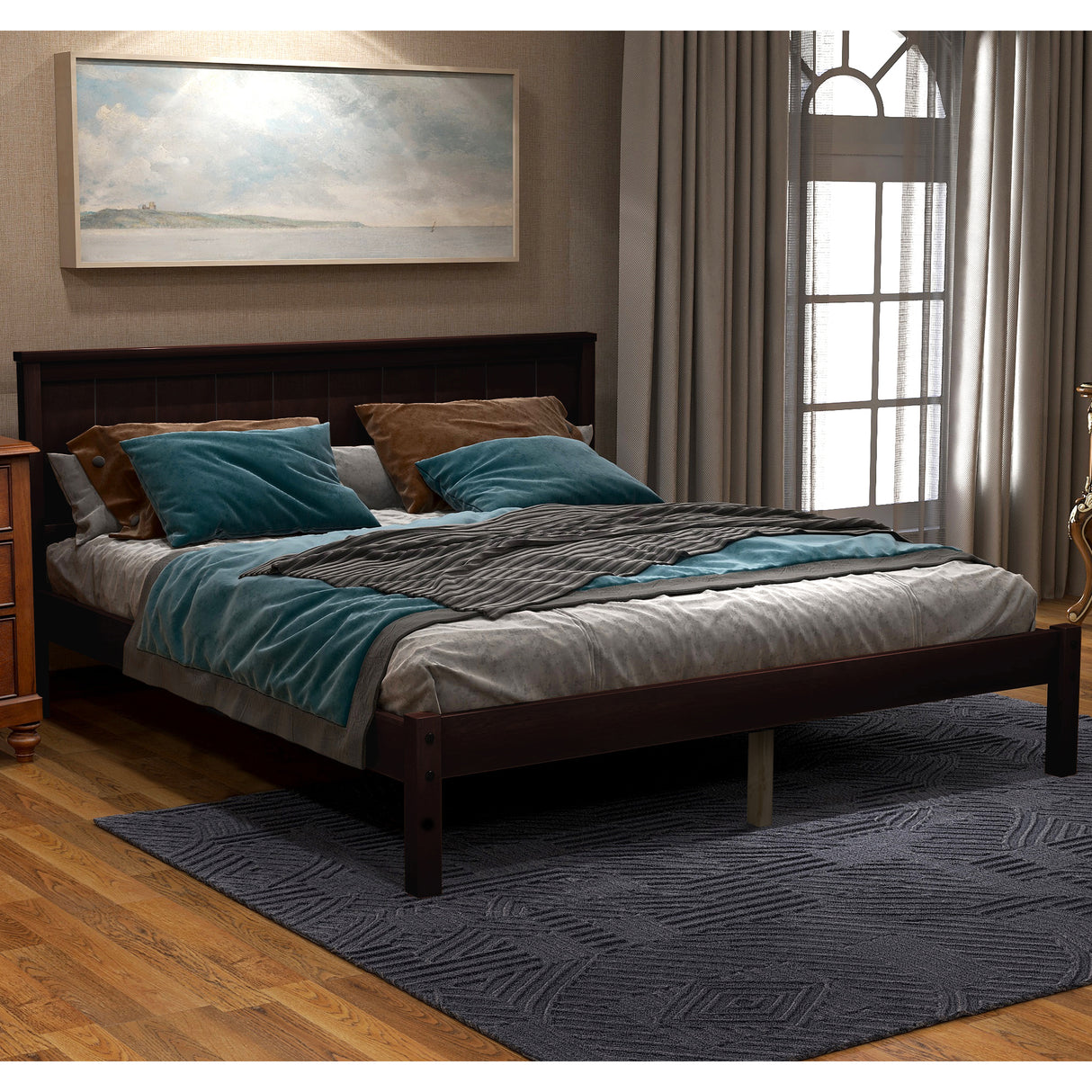Platform Bed Frame with Headboard, Wood Slat Support, No Box Spring Needed Full Espresso