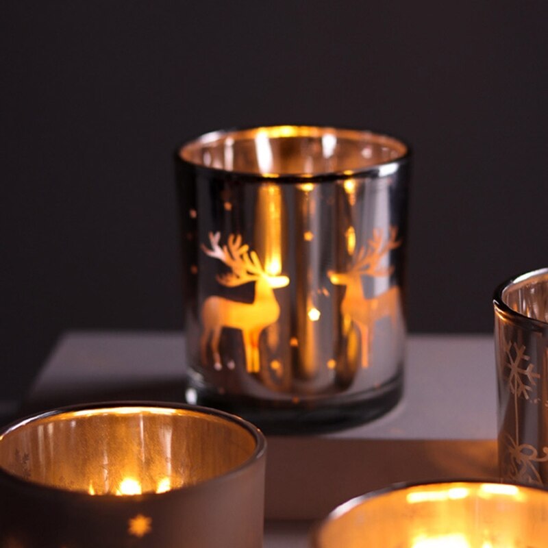 Silver Scented Candle Container Handmade Candle Glass Empty Jar Christmas Reindeer Pattern Light Candle Cup Home Decor - V.I.P Digital Presence