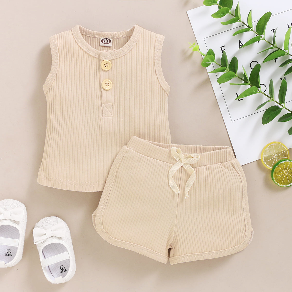 Baby Clothes Set Toddler Boys Girls Solid Sleeveless Button Vest Tops+shorts Outfits Set roupa bebes menina newborn clothes - V.I.P Digital Presence