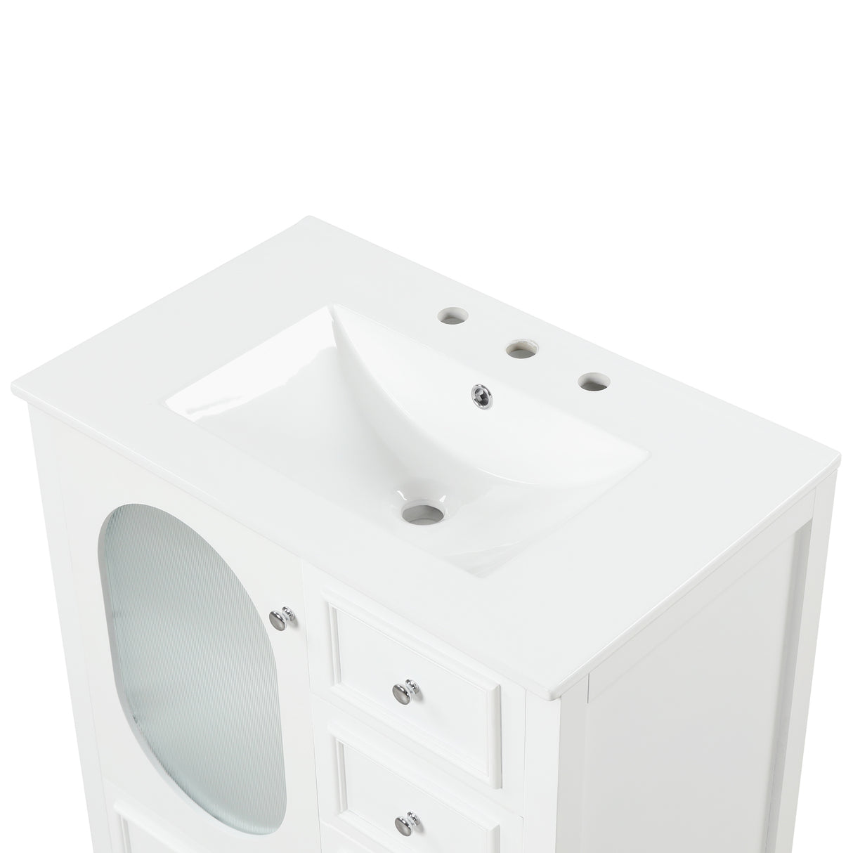 30" Bathroom Vanity with Sink, Bathroom Vanity Cabinet with Three Drawers and Door, Solid Wood and MDF, White - V.I.P Digital Presence