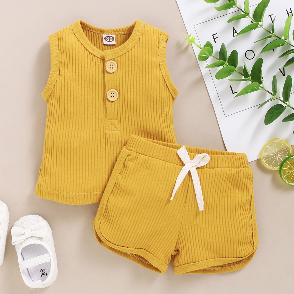 Baby Clothes Set Toddler Boys Girls Solid Sleeveless Button Vest Tops+shorts Outfits Set roupa bebes menina newborn clothes - V.I.P Digital Presence