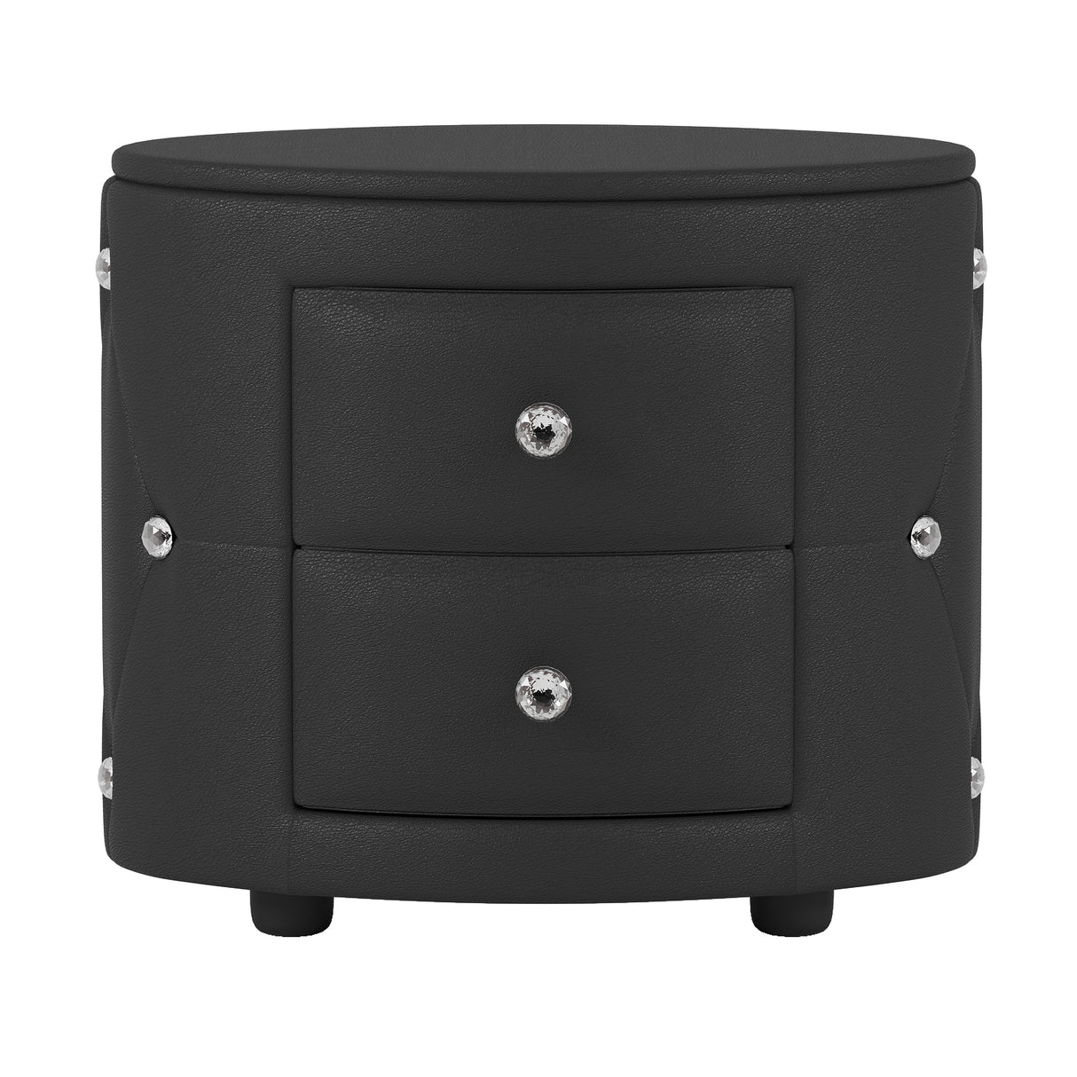 Elegant PU Nightstand with 2 Drawers and Crystal Handle,Fully Assembled Except Legs&Handles,Storage Bedside Table - Black - V.I.P Digital Presence