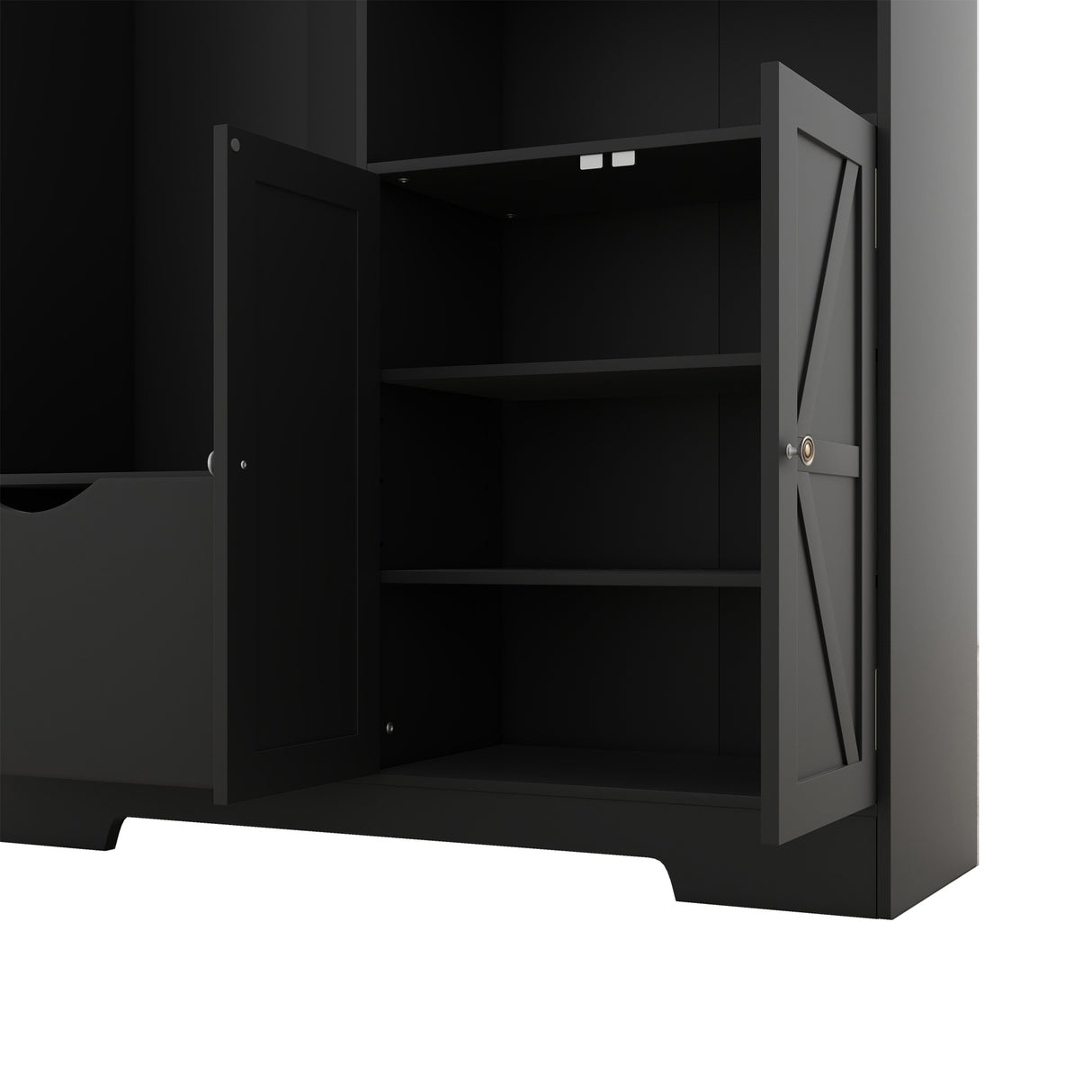 Multi-functional Hall Tree with Storage Shelves Drawers and Cabinet, Elegant Hallway Shoe Cabinet with Bench Modern Black - V.I.P Digital Presence